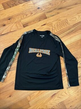 Realtree Black Long-Sleeve Tee with Orange Logo and Camo Accents